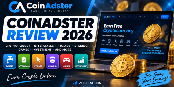 CoinAdster Review 2026 - Crypto Faucet, PTC Ads and Staking