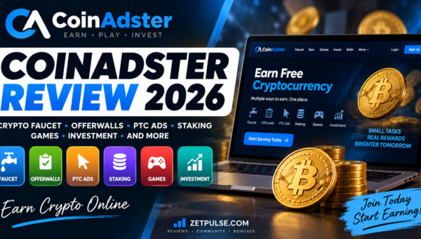 CoinAdster Review 2026 - Crypto Faucet, PTC Ads and Staking